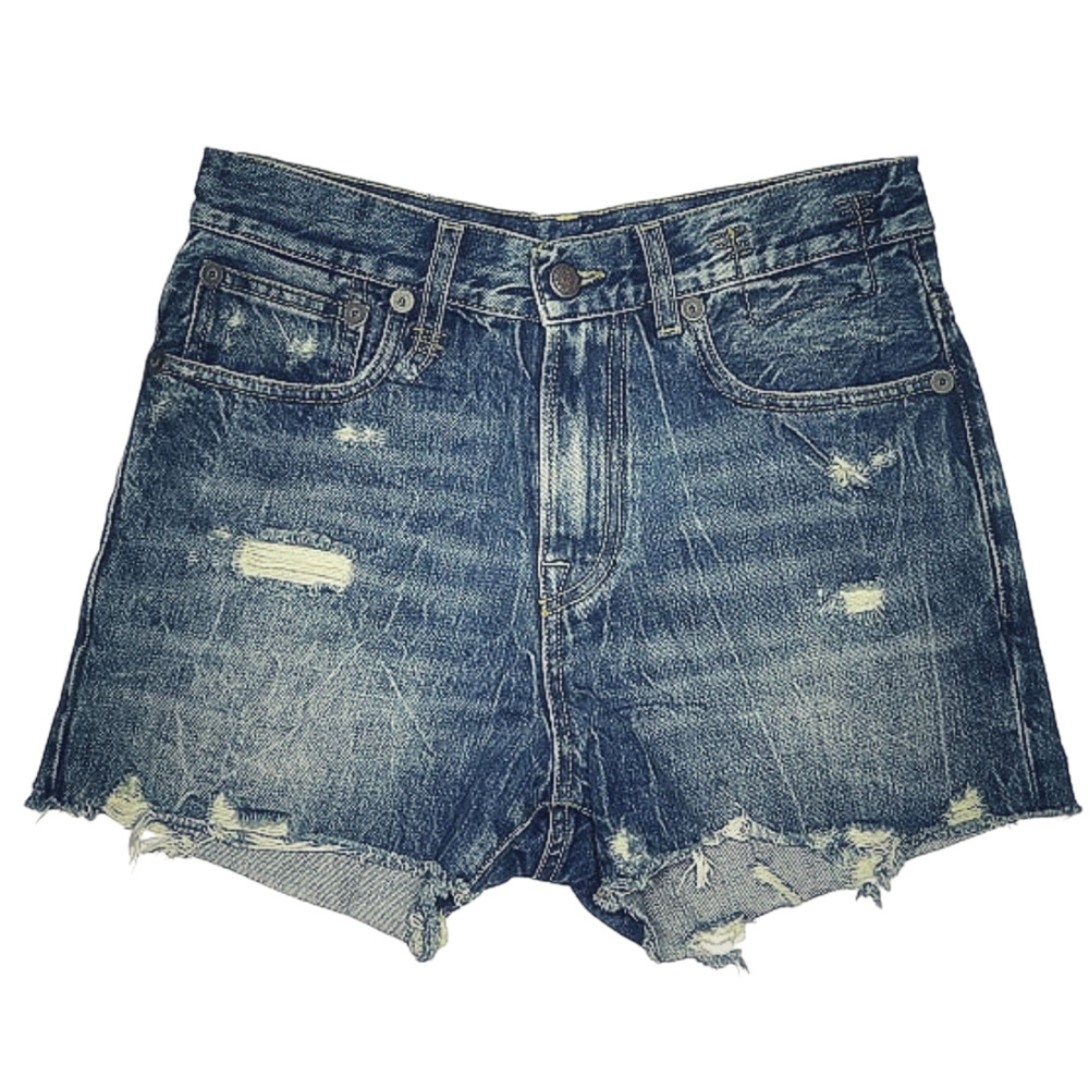 R13 Distressed Indigo Denim Jean Shorts
